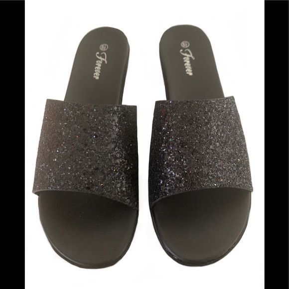 FOREVER Woman’s Black Glitter Platform Sandals - Picture 2 of 4